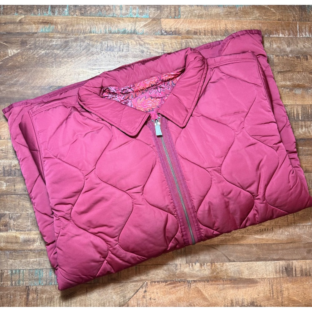 Merlot Red Quilted Reversible Floral Print Jacket 3X
